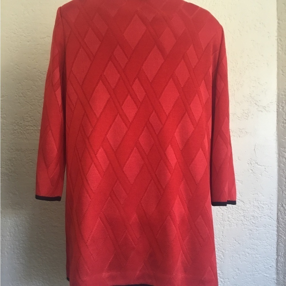 Misook RED/Black trim geometric design cardigan MED - Picture 4 of 9